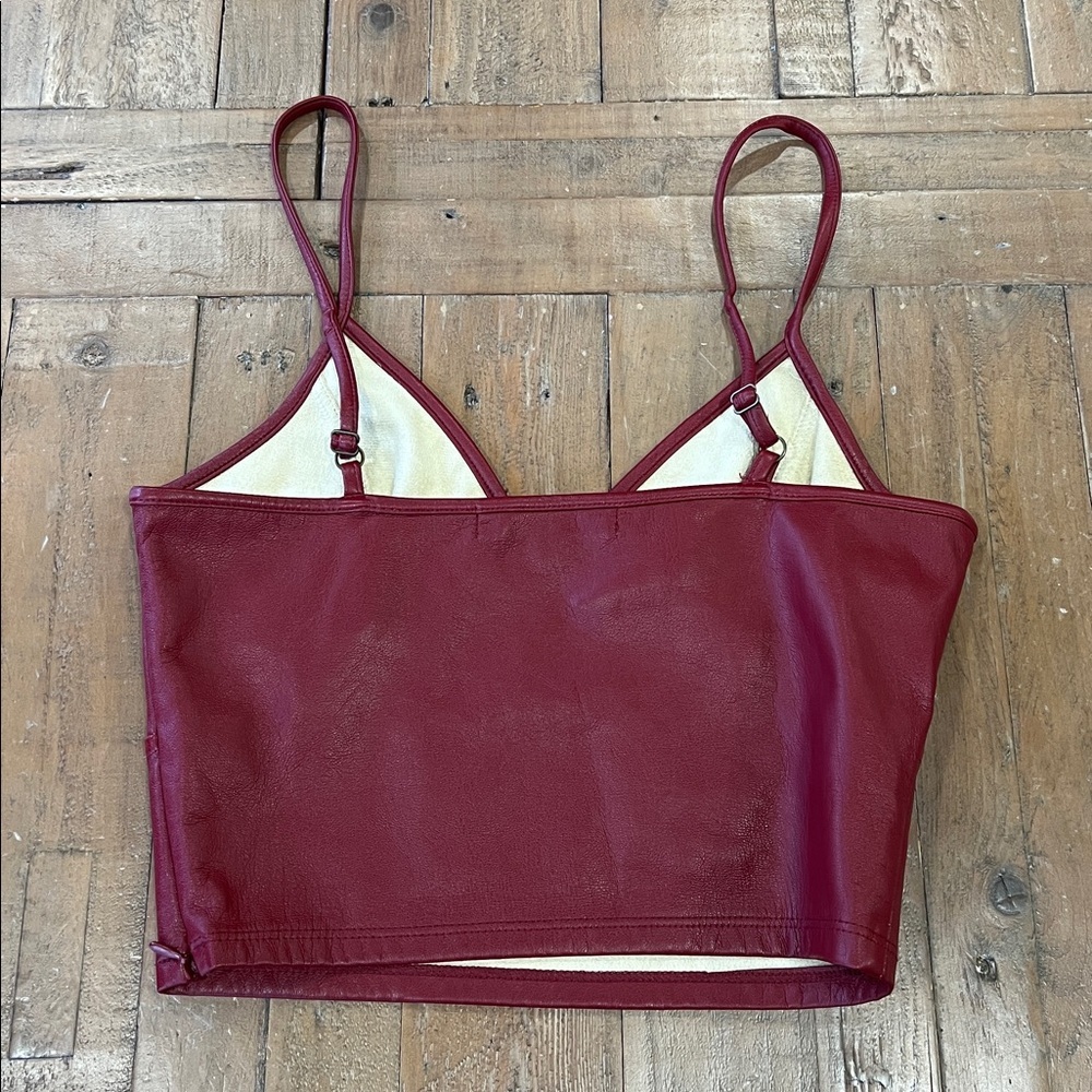 Lola Grace Women's XS Burgundy faux Leather Crop Top bralette - Picture 5 of 8